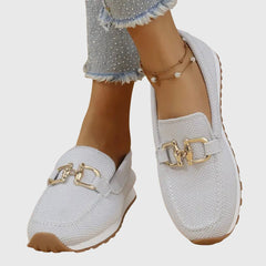 Judy | Gold Buckle Knit Loafer Trainers
