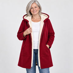 The Carla Fleece Lined Hooded Longline Coat close-up of the fabric