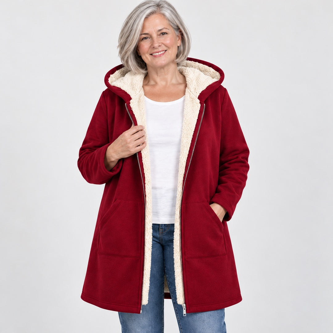 The Carla Fleece Lined Hooded Longline Coat close-up of the fabric