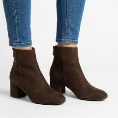 Gail Block Heel Suede-Look Ankle Boots in Brown