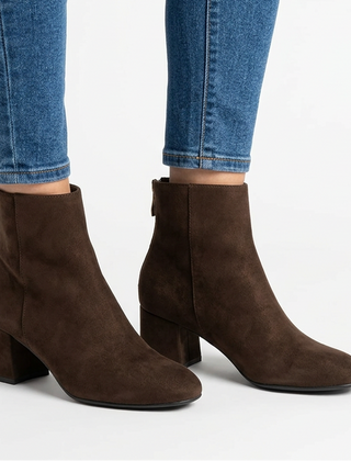 Gail Block Heel Suede-Look Ankle Boots in Brown