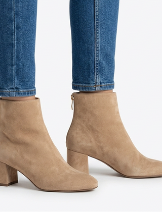 Gail Block Heel Suede-Look Ankle Boots in Sand