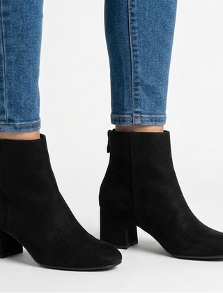 Gail Block Heel Suede-Look Ankle Boots in Black