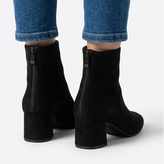 Gail Block Heel Suede-Look Ankle Boots in Black