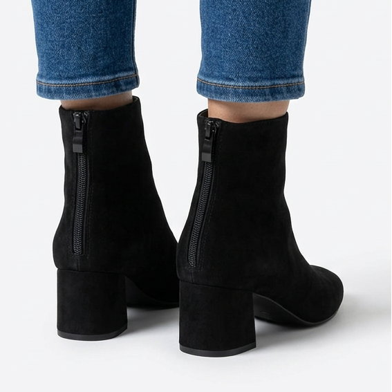 Gail Block Heel Suede-Look Ankle Boots in Black