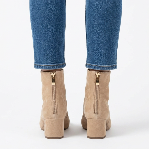 Gail Block Heel Suede-Look Ankle Boots in Sand