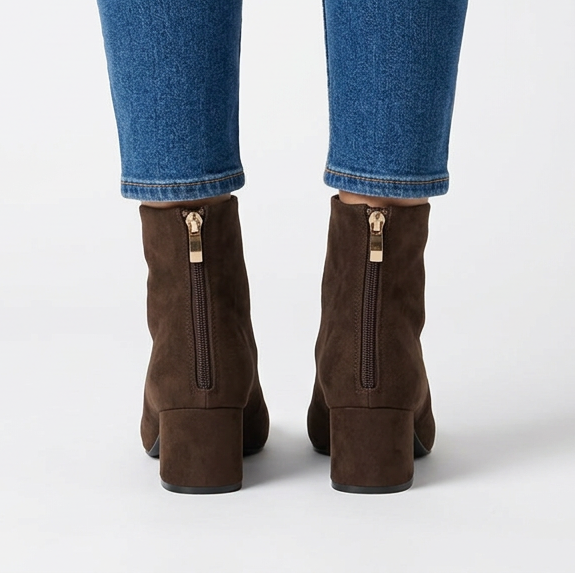 Gail Block Heel Suede-Look Ankle Boots in Brown