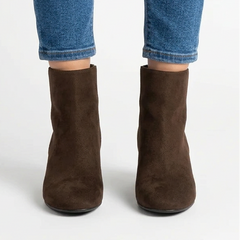 Gail Block Heel Suede-Look Ankle Boots in Brown