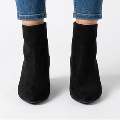 Gail Block Heel Suede-Look Ankle Boots in Black