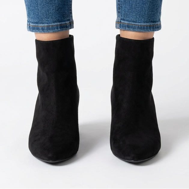 Gail Block Heel Suede-Look Ankle Boots in Black