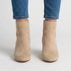 Gail Block Heel Suede-Look Ankle Boots in Sand