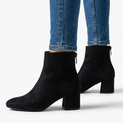 Gail Block Heel Suede-Look Ankle Boots in Black