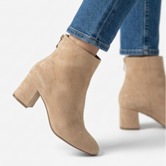 Gail Block Heel Suede-Look Ankle Boots in Sand