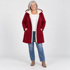 The Carla Fleece Lined Hooded Longline Coat in the studio