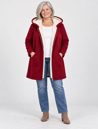 The Carla Fleece Lined Hooded Longline Coat in the studio