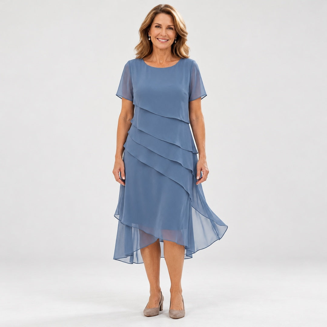 Carol Graceful Layered Occasion Dress in Blue