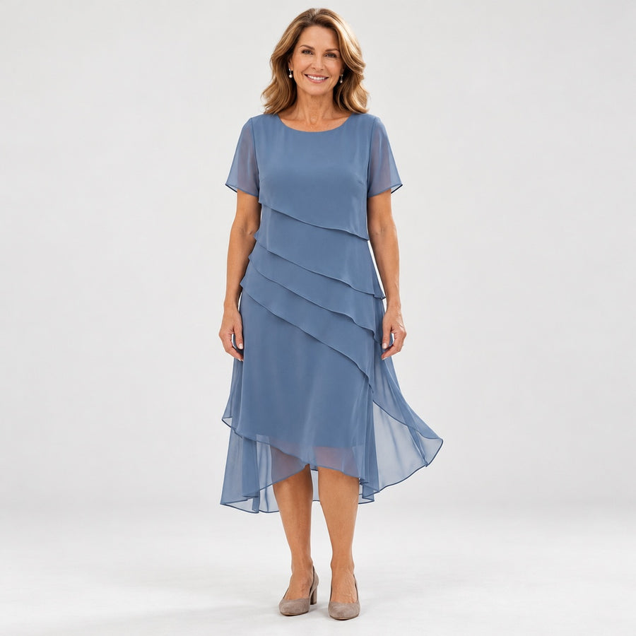 Carol Graceful Layered Occasion Dress in Blue
