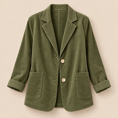 Carolyn Relaxed Corduroy Blazer in Olive, the whole piece laid flat