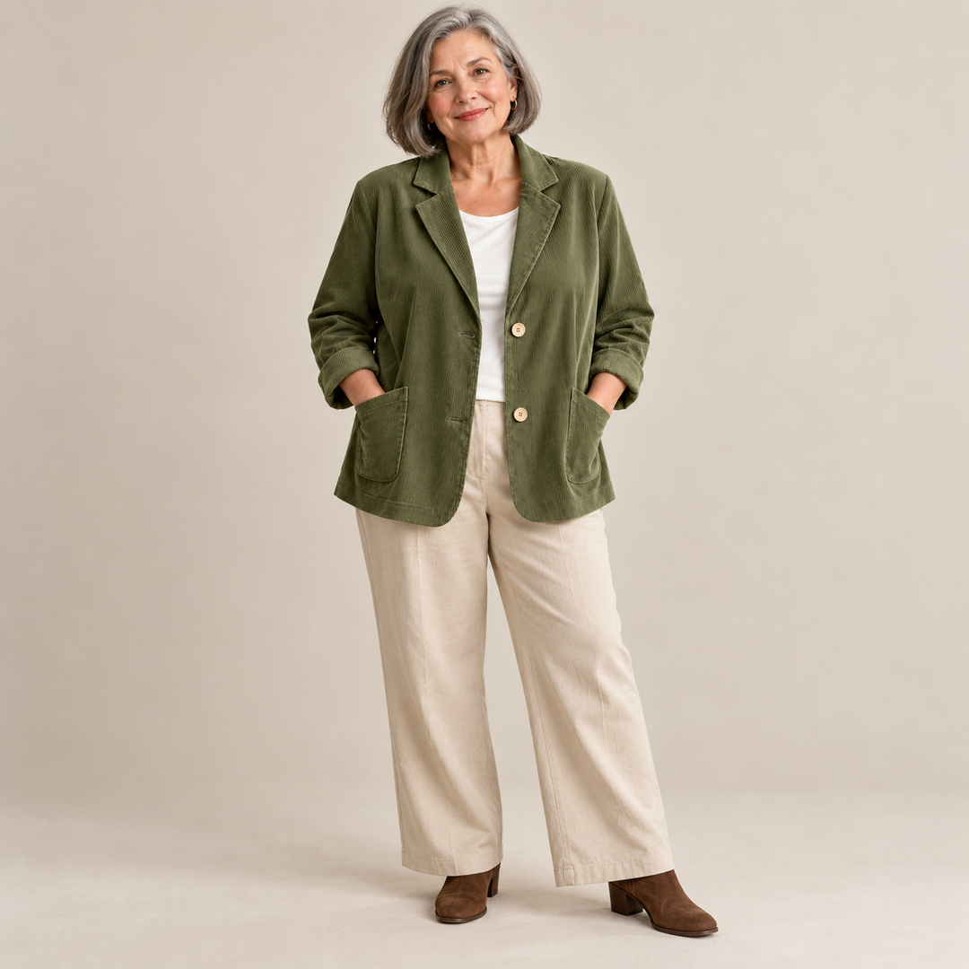 Carolyn Relaxed Corduroy Blazer in Olive