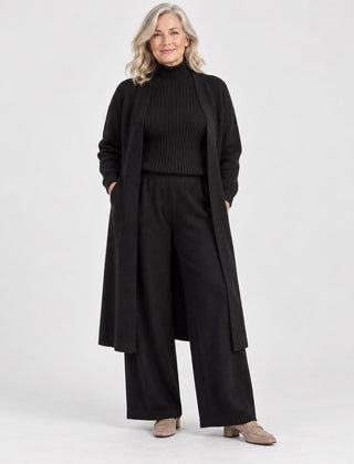 The Celia Three-Piece Knit Set with Long Cardigan in Black