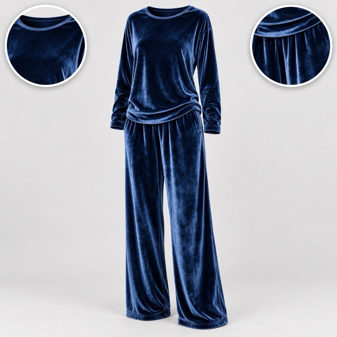 Cynthia velvet set details: neckline and waistband