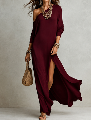 Marilyn One-Shoulder Knit Maxi Dress with Side Split
