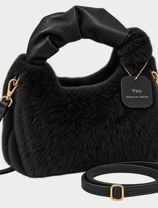 The Debbie Faux Fur Shoulder Bag with Top Handle in Black