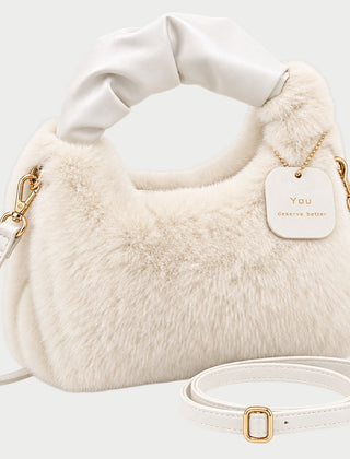 The Debbie Faux Fur Shoulder Bag with Top Handle in Cream