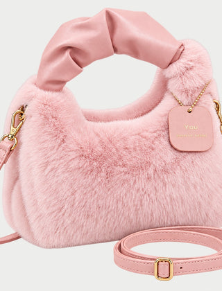 The Debbie Faux Fur Shoulder Bag with Top Handle in Pink