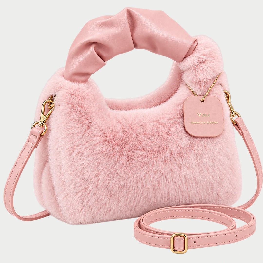 The Debbie Faux Fur Shoulder Bag with Top Handle in Pink