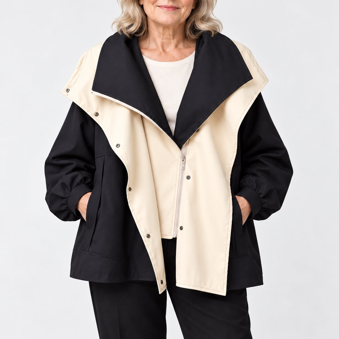Close-up of the Della Hooded Contrast Zip Jacket in Black