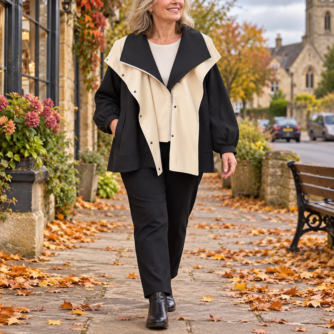 A woman wearing the Della Hooded Contrast Zip Jacket in Black