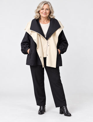 The Della Hooded Contrast Zip Jacket in Black