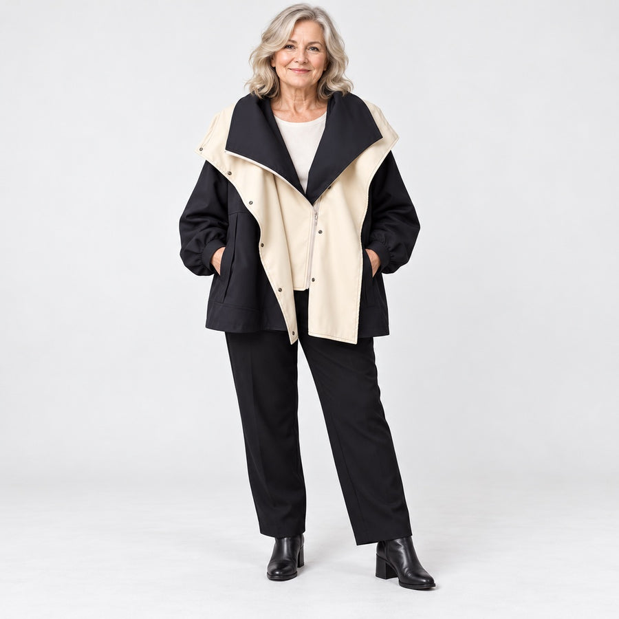 The Della Hooded Contrast Zip Jacket in Black
