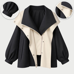 The Della Hooded Contrast Zip Jacket in Black, with close-ups of the details
