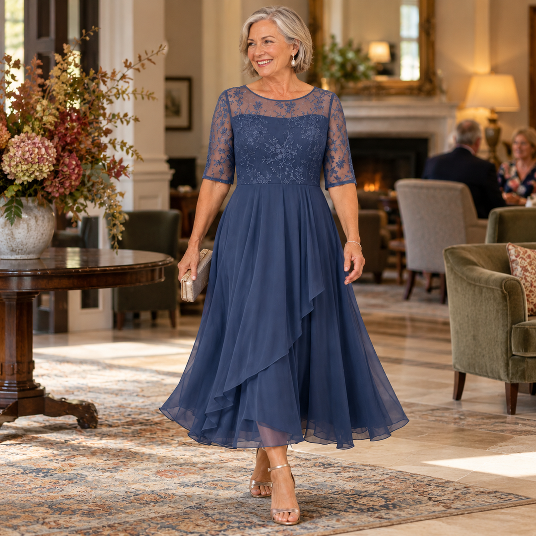 Mary Lace Bodice Chiffon Midi Dress