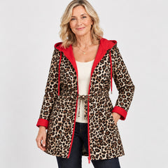 The Donna Reversible Leopard Print Hooded Coat close-up of the fabric