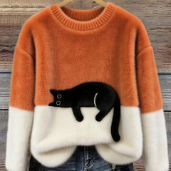 Rhona Sleeping Cat Colour-Block Jumper