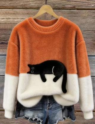 Rhona Sleeping Cat Colour-Block Jumper