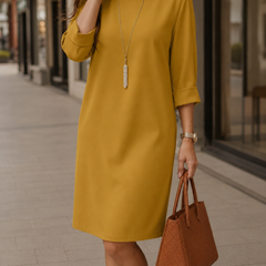 Kathleen Relaxed Roll-Cuff Pocket Dress in Yellow