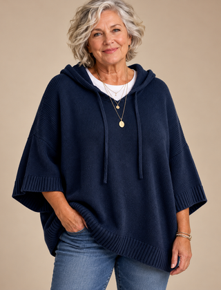 Eileen Oversized Hooded Knit Jumper in Navy