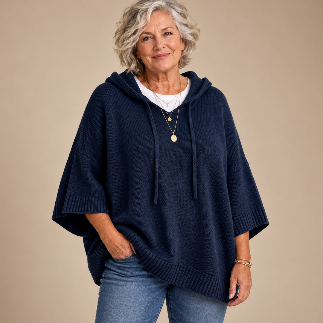 Eileen Oversized Hooded Knit Jumper in Navy