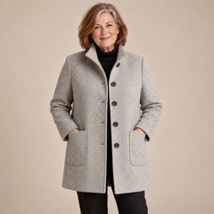 Eunice Classic Stand Collar Button Coat in Grey