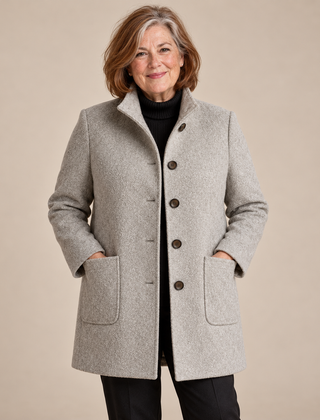 Eunice Classic Stand Collar Button Coat in Grey