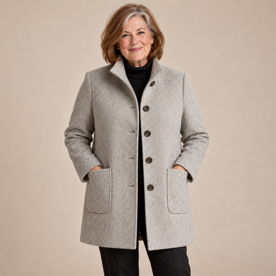Eunice Classic Stand Collar Button Coat in Grey