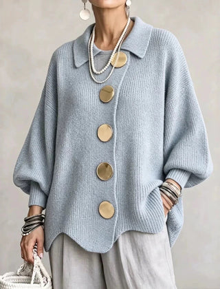 Jacqueline Collared Gold Button Knit Cardigan