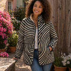 Lisa Swirl Print Quilted Stand Collar Jacket