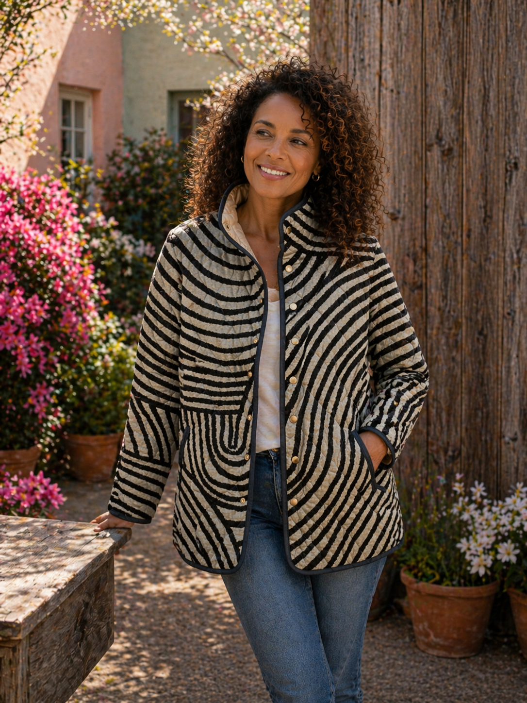 Lisa Swirl Print Quilted Stand Collar Jacket