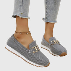 Judy | Gold Buckle Knit Loafer Trainers