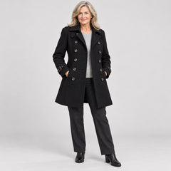 The Frances Double-Breasted Longline Coat in Black